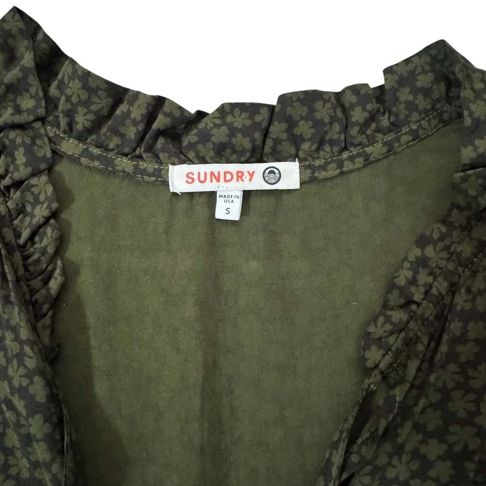 Sundry Olive Ditsy Floral Tiered Ruffle Mini Size S Cottagecore Wedding Guest - Picture 7 of 15